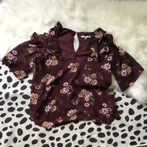⚡️HAUTE MONDE Burgundy Floral Blouse SZ: LARGE